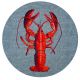 Jacquard platgeweven rond vloerkleed Pop Lobster - Steam Red van Louis de Poortere. Modern design met afbeelding van rode kreeft. bovenaanzicht