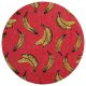 Louis de Poortere Pop Banana Miami Red rond vloerkleed, platgeweven, modern design rood vloerkleed rond met bananen afbeeldingen. bovenaanzicht