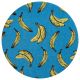 Louis de Poortere Pop Banana California Blue rond vloerkleed, platgeweven, modern design blauw vloerkleed rond met bananen afbeeldingen. bovenaanzicht